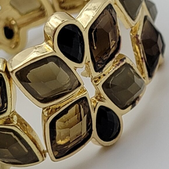 Gold-Tone Multicolor Faux Crystal Flower Link Stretch Bangle Bracelet 7 In Oval - Picture 4 of 6